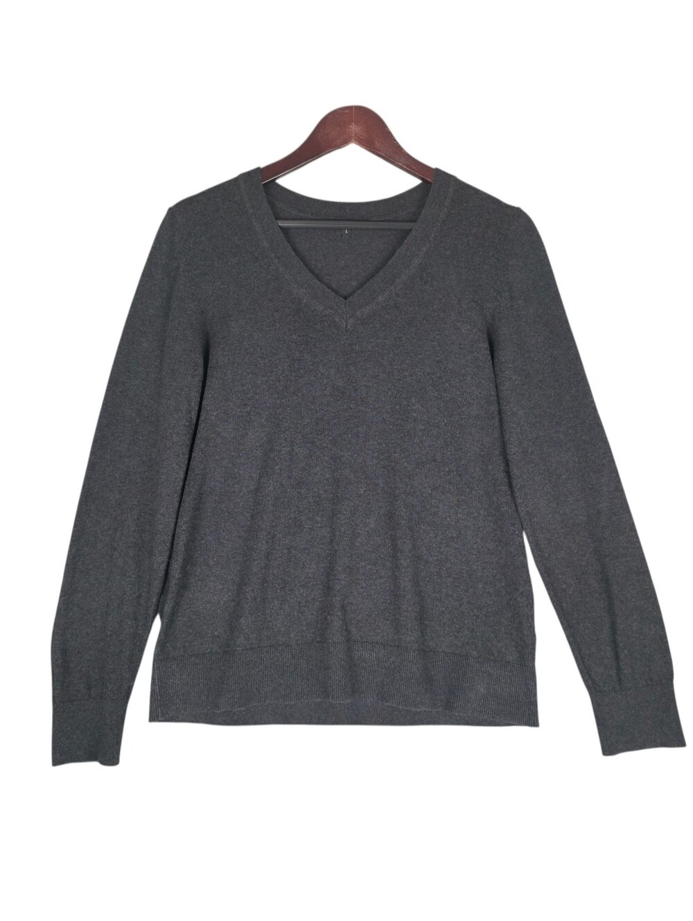 Quince Organic Cotton Cashmere V Neck Sweater Knit Top Dark Gray Size Large